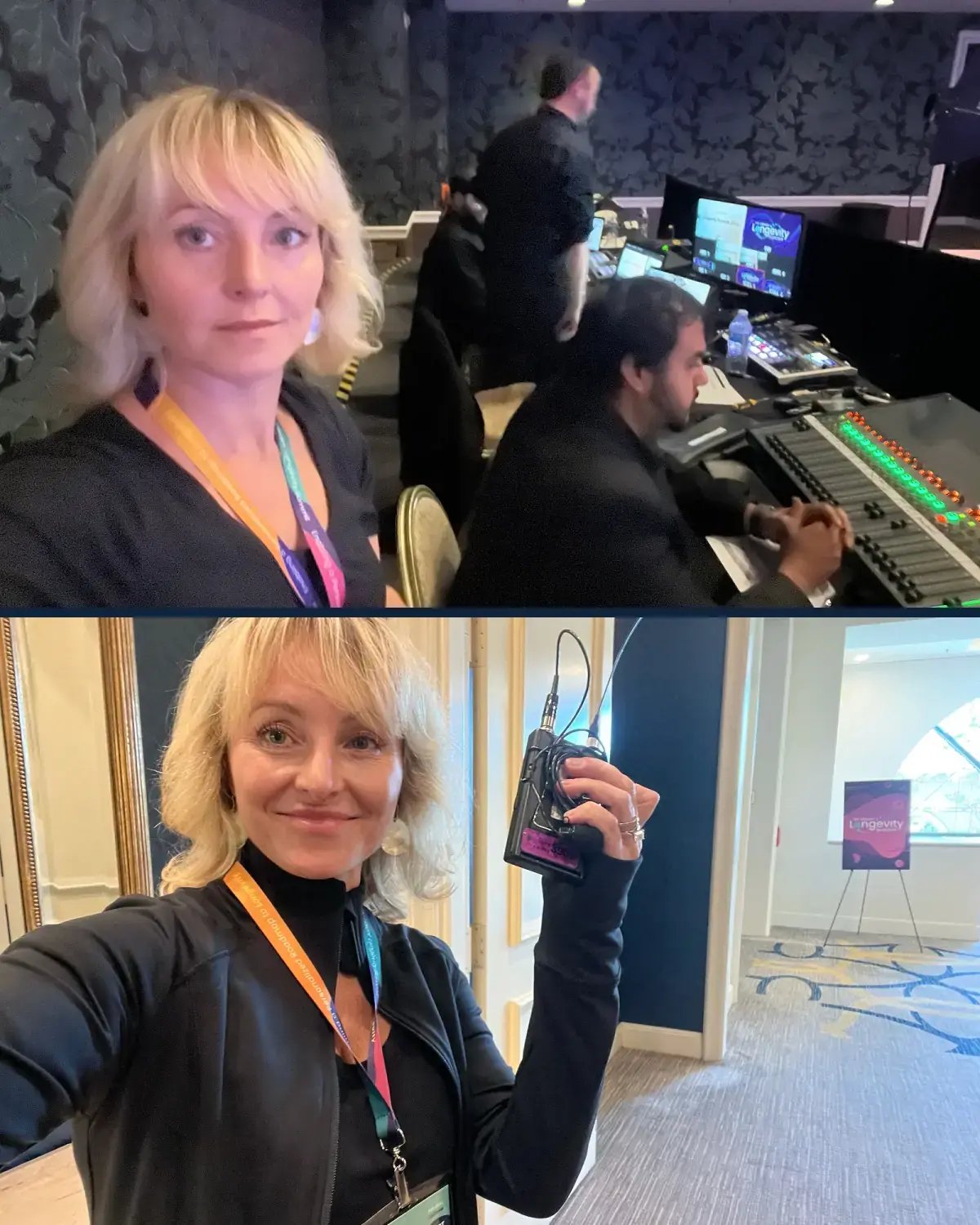 PSG Events founder Magdalena Bonnelly working with the live production team and show communications equipment